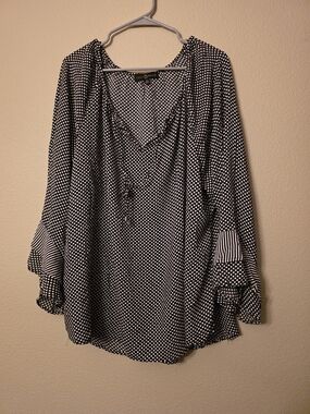 Fred David Black and White Polka Dot Tie-Neck Blouse